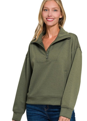 Olive Green Scuba Pullover - Farm Town Floral & Boutique