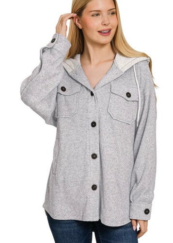 Gray Hooded Shacket - Farm Town Floral & Boutique