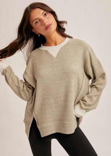 Light Olive Thermal Pullover - Farm Town Floral & Boutique