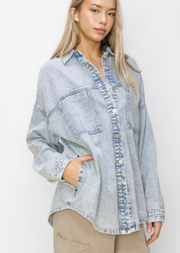 Light Denim Favorite Shacket - Farm Town Floral & Boutique