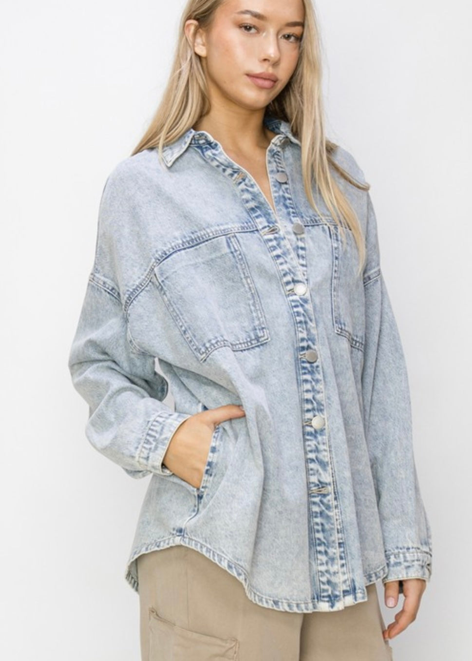 Light Denim Favorite Shacket - Farm Town Floral & Boutique