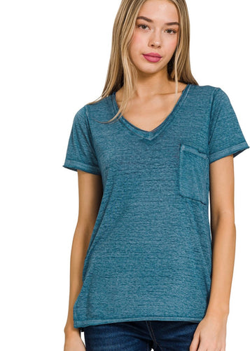 Washed Teal Vneck Tee - Farm Town Floral & Boutique