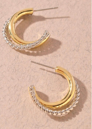 Two Tone Hoop Earrings - Farm Town Floral & Boutique