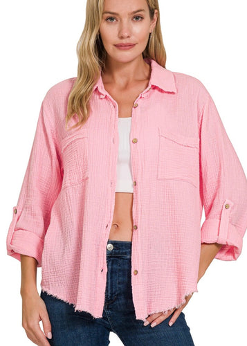 Pink Gauze Shirt - Farm Town Floral & Boutique