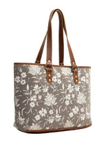 Load image into Gallery viewer, Gray Floral Leather Tote Handbag - Farm Town Floral &amp; Boutique
