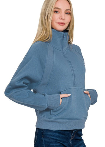 Blue Half Zip Pullover - Farm Town Floral & Boutique
