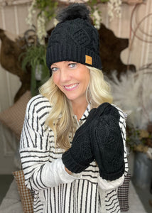 Black Beanie and Mitten Set