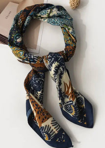 Navy and Cream Silk Scarf