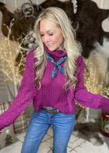 Load image into Gallery viewer, Magenta Cowlneck Popcorn Sweater
