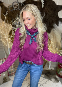 Magenta Cowlneck Popcorn Sweater