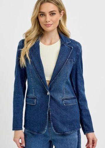 Denim Stretch Blazer - Farm Town Floral & Boutique