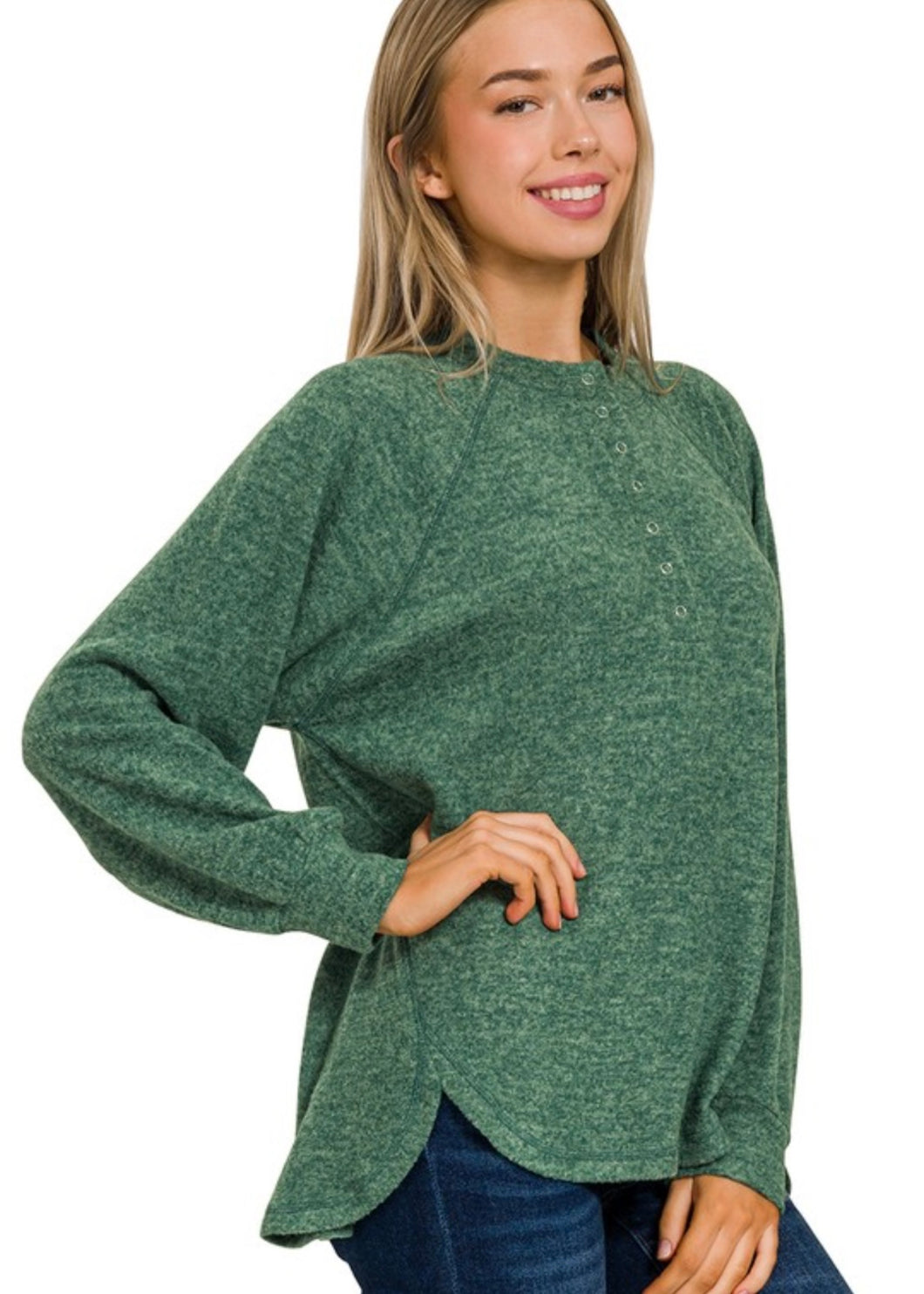 Green Hacci Henley Sweater