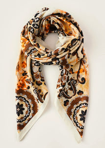 Cream and Brown Silk Scarf