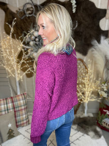 Magenta Cowlneck Popcorn Sweater