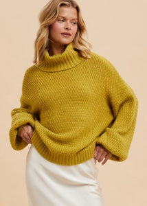 Golden Chartreuse Cowl Neck Sweater