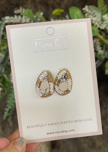 Champagne Beaded Stud Earrings - Farm Town Floral & Boutique