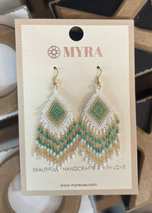 White and Sage Beaded Earrings