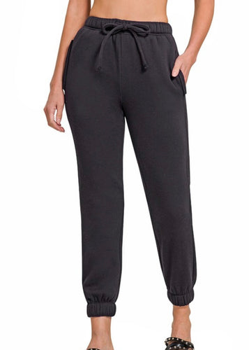 Black Fleece Joggers - Farm Town Floral & Boutique