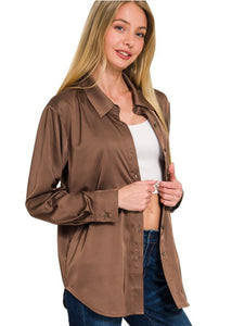 Brown Satin Button Shirt