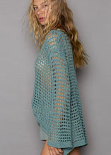Load image into Gallery viewer, Dusty Teal Open Knit Sweater - Farm Town Floral &amp; Boutique
