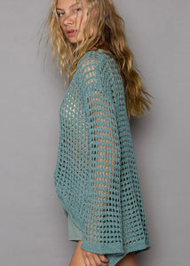 Dusty Teal Open Knit Sweater - Farm Town Floral & Boutique