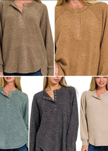 Favorite Brushed Melange Hacci Henley Sweater