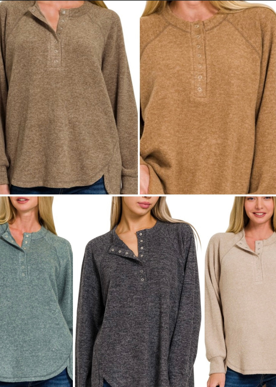 Favorite Brushed Melange Hacci Henley Sweater