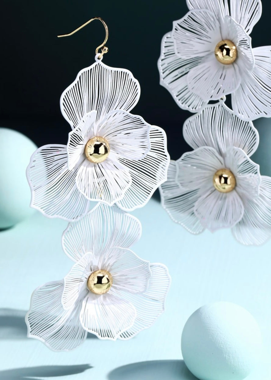 White Flower Drop Earrings - Farm Town Floral & Boutique