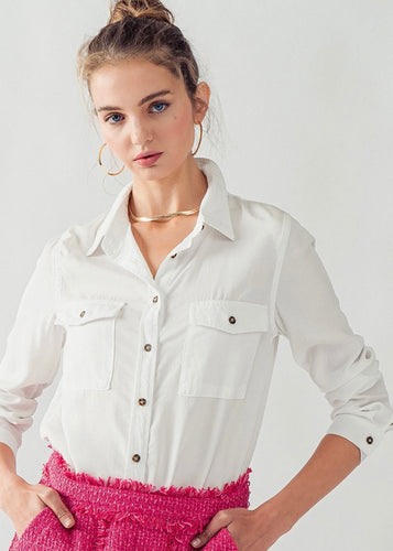 White Chambray Shirt - Farm Town Floral & Boutique