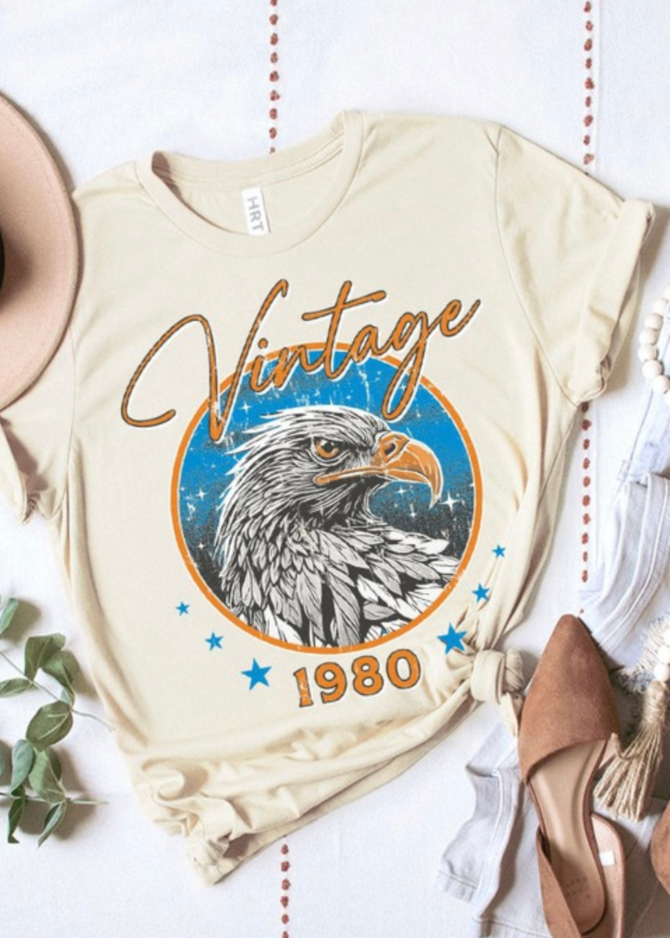 Oatmeal Eagle Graphic Tee - Farm Town Floral & Boutique