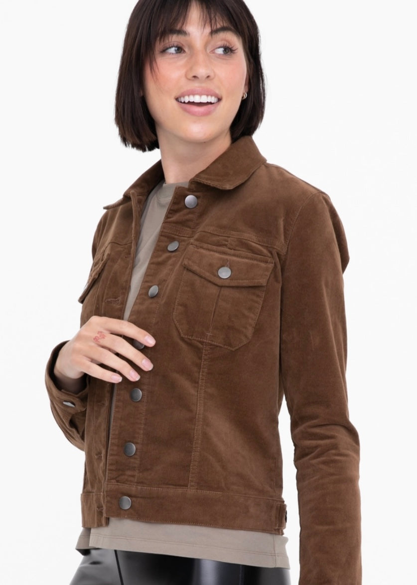 Brown Stretch Corduroy Jacket - Farm Town Floral & Boutique