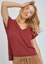 Load image into Gallery viewer, Wine Simple Vneck Tee - Farm Town Floral &amp; Boutique

