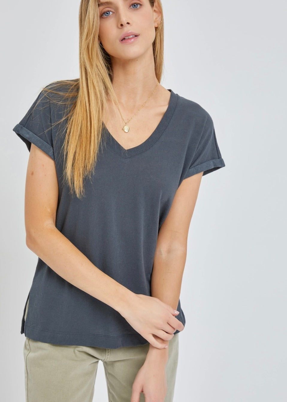 Slate Simple Vneck Tee - Farm Town Floral & Boutique