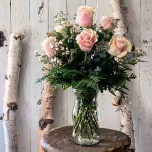Pink Rose Vase Half Dozen - Farm Town Floral & Boutique