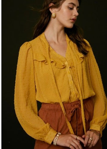 Mustard Swiss Dot Blouse - Farm Town Floral & Boutique