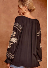 Load image into Gallery viewer, Black Ivory Embroidered Top - Farm Town Floral &amp; Boutique
