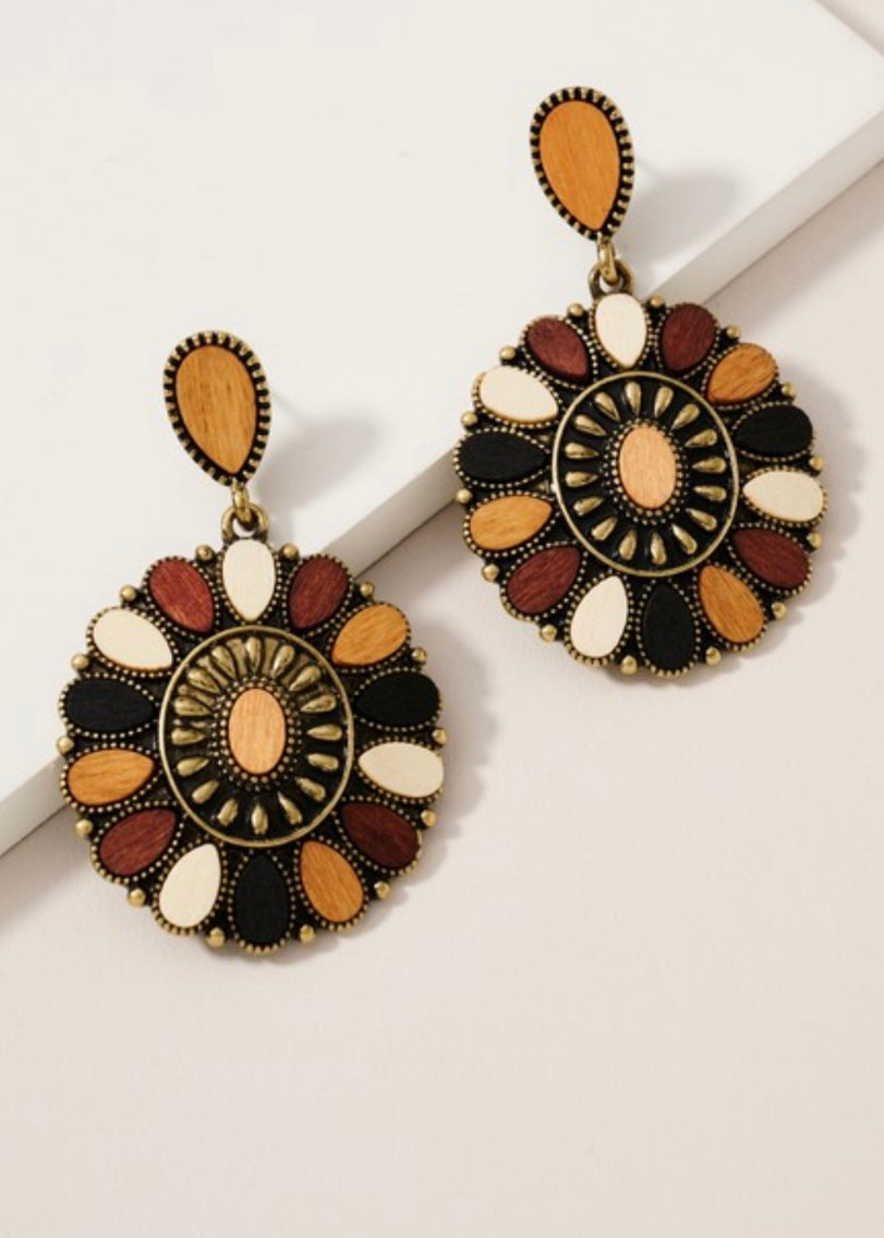 Multi Wood Statement Earrings - Farm Town Floral & Boutique