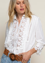 Load image into Gallery viewer, White Lace Inset Blouse - Farm Town Floral &amp; Boutique
