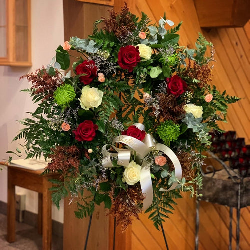 Wreath on stand - Farm Town Floral & Boutique